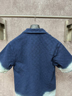 Gucci short-sleeve shirt back view, dark blue with light blue cuffs and hem