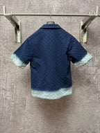 Gucci short-sleeve shirt back view, dark blue with light blue hem and cuffs