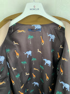 Long Louis Vuitton top with dark background and colorful animal pattern