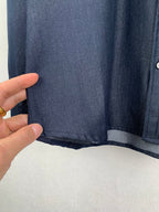 Dark blue shirt hem and inner underlayer in shadowed light
