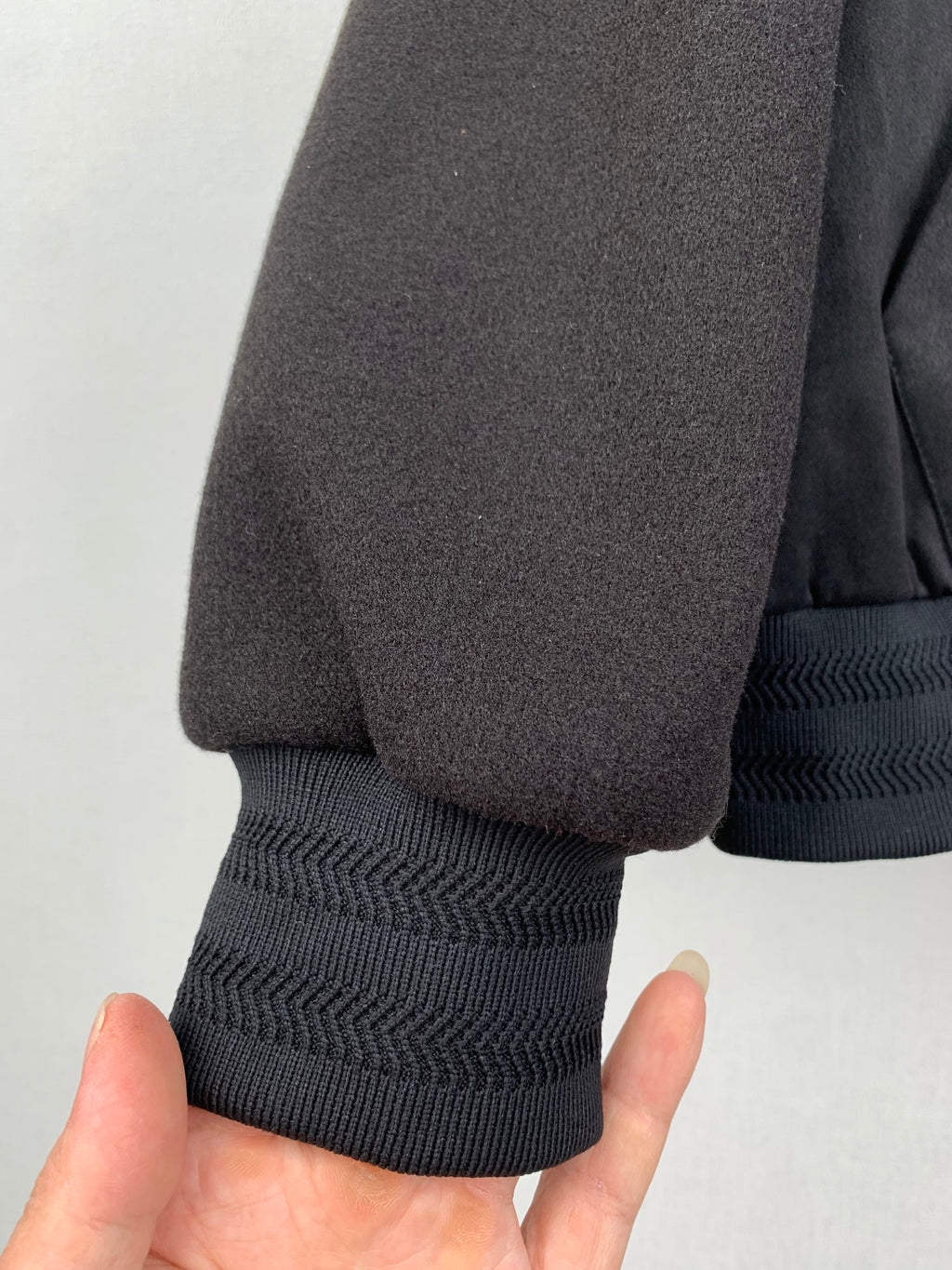 Louis Vuitton hooded zip-up jacket, dark gray, knit elastic cuff at sleeve hem