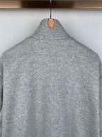Grey zip-up jacket with stand collar, back view detail