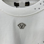 Versace white T-shirt crew neck with rhinestone logo centered on chest