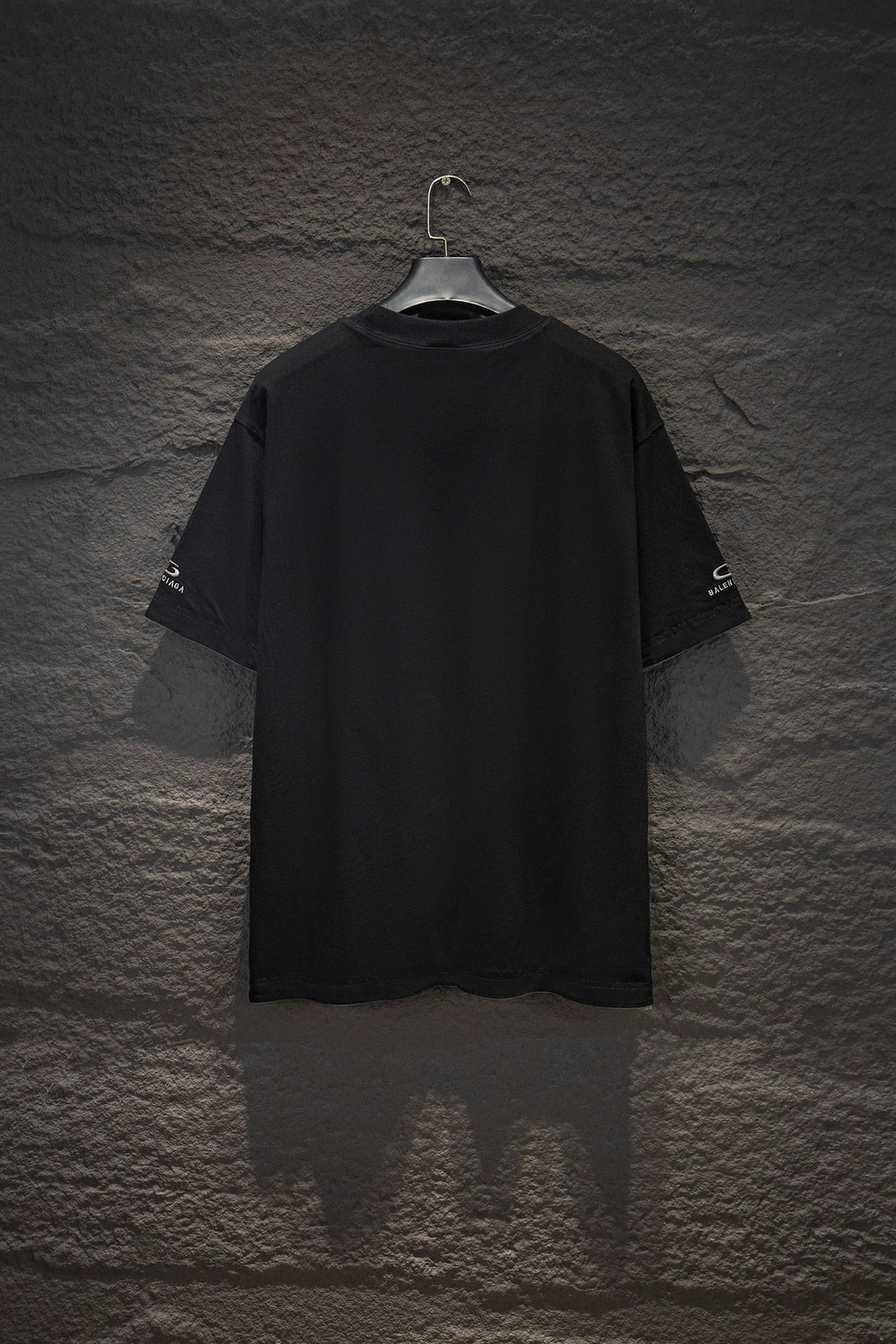 Balenciaga short-sleeve T-shirt, black, back view with logo on sleeve