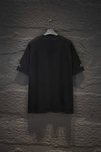 Balenciaga short-sleeve T-shirt, black, back view with logo on sleeve