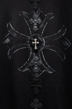 Black T-shirt with detailed cross and sword graphic