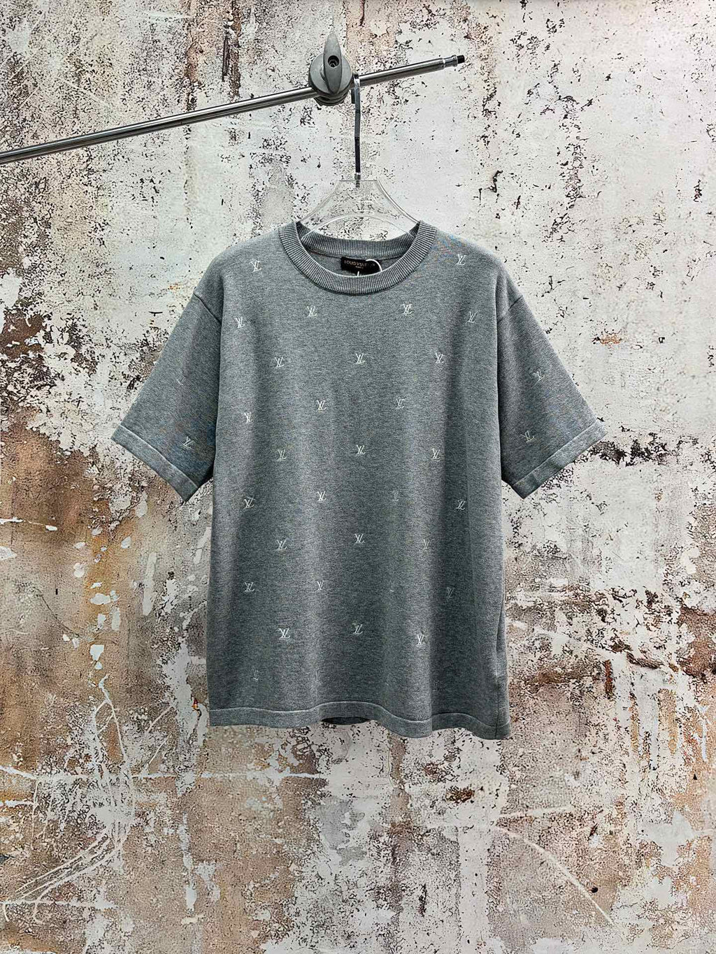 Grey monogram short-sleeve T-shirt with crew neck