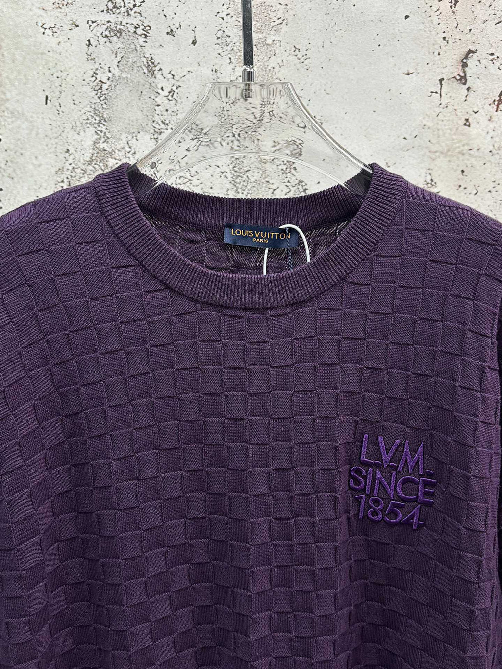 Purple textured knit T-shirt with crew neck and LV Since 1854 chest logo