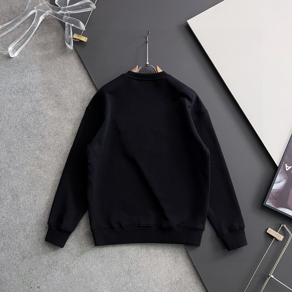 Black sweatshirt back view with crew neck and plain design