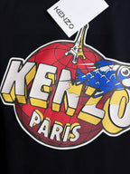 Black sweatshirt close-up of colorful "KENZO PARIS" front graphic