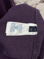 Purple short-sleeve T-shirt back neck label and woven size tag