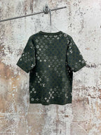 Monogram T-shirt in dark green with blue-and-white logo pattern and short sleeves
