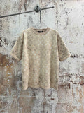 Beige monogram T-shirt with crew neck and short sleeves