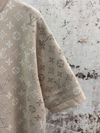 Beige monogram T-shirt sleeve with short cuff and patterned knit