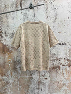 Beige monogram T-shirt with short sleeves and crew neckline