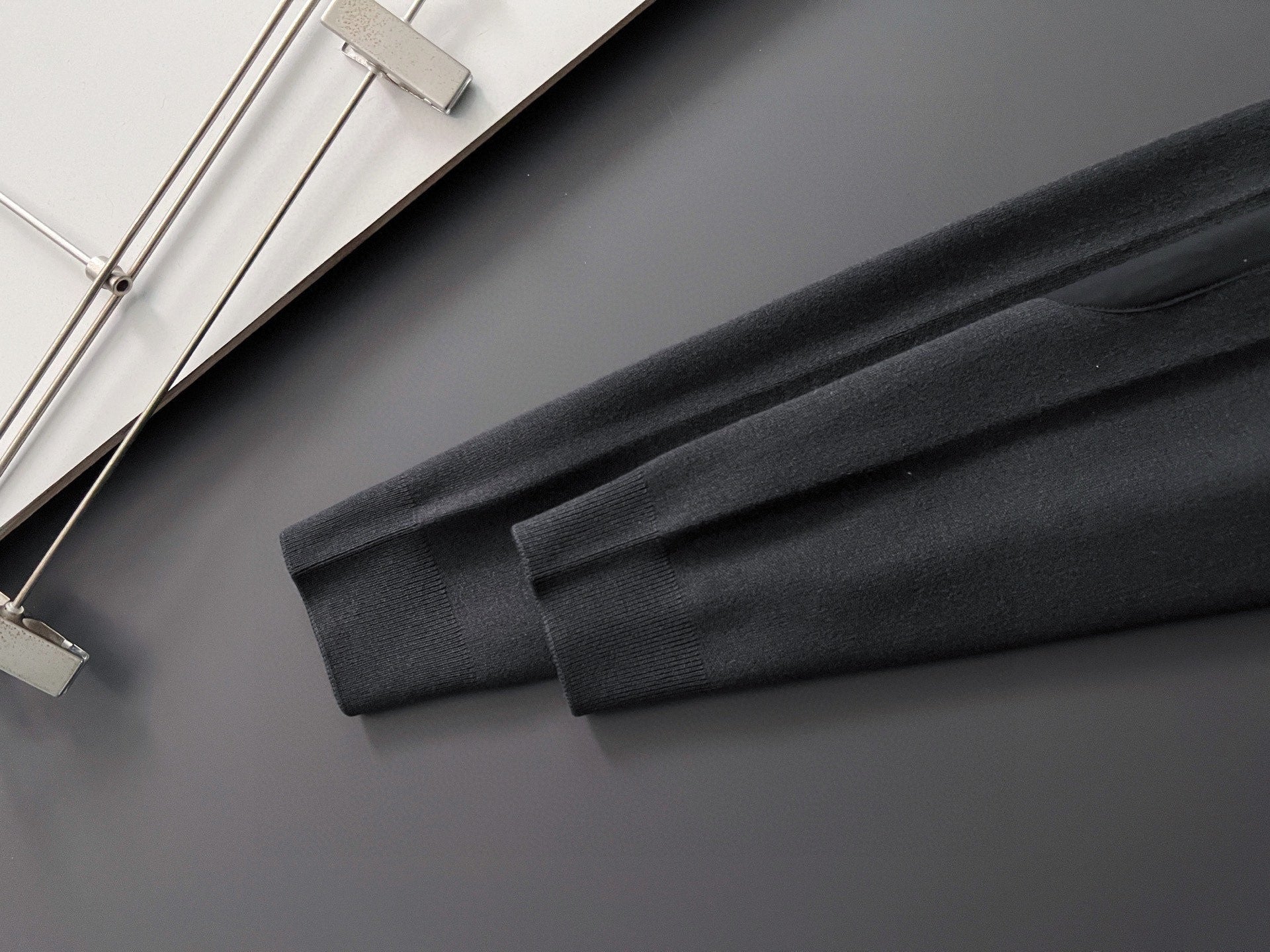 Prada long-sleeve top sleeve cuff, black fabric with ribbed hem band