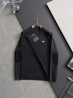 Prada long-sleeve top, black, ribbed crew neck and small triangle logo badge