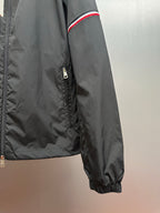 Moncler long jacket sleeve detail with front zipper and ribbed elastic cuff