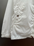 Moncler long white jacket with snap button and stitched seams