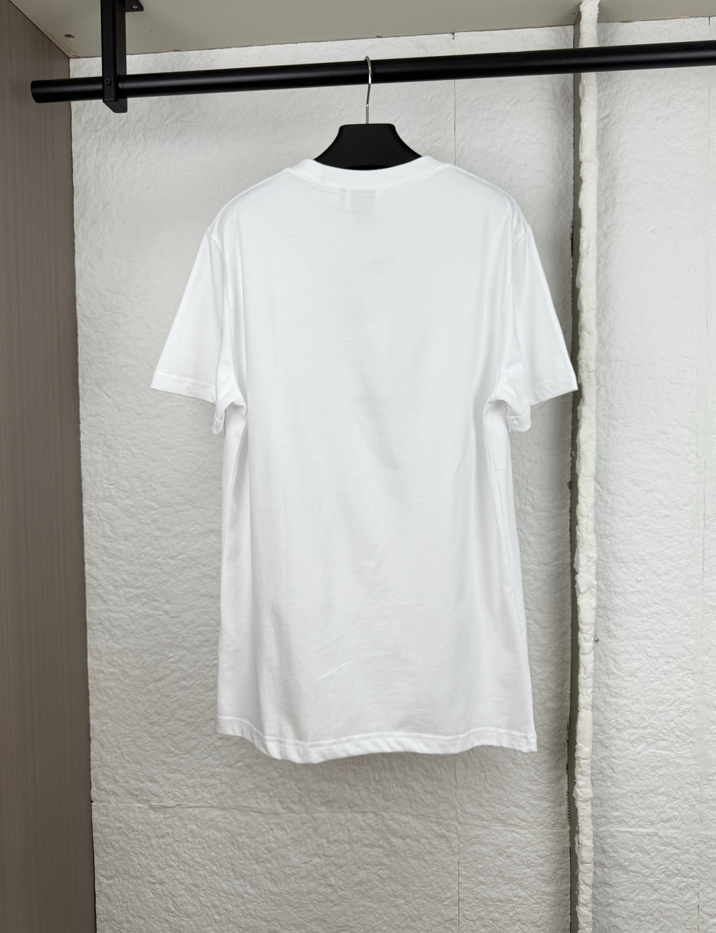 Back view white crewneck T-shirt with short sleeves