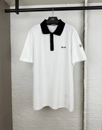 Moncler short-sleeve polo shirt with black collar and button placket, white