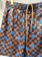 Louis Vuitton blue dot check shorts with drawstring tie and elastic waistband