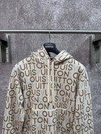 Louis Vuitton monogram zip-up hoodie, front zipper and ribbed cuffs on light cream