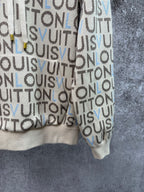 Louis Vuitton monogram zip-up hoodie hem and sleeve, cream ribbed cuffs