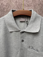 Dior short-sleeve polo neckline and placket, light gray with embroidered logo