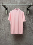 Dior short-sleeve polo shirt in light pink, back view with ribbed collar