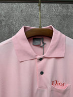 Dior short-sleeve polo shirt in light pink, collar and button placket with tags