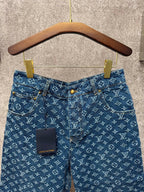 Louis Vuitton monogram denim shorts with waistband and front pocket label