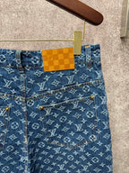 Louis Vuitton monogram denim shorts with waistband patch and belt loops