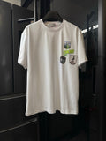 White Dior short-sleeve T-shirt with chest graphic badges and Dior 1947 logo