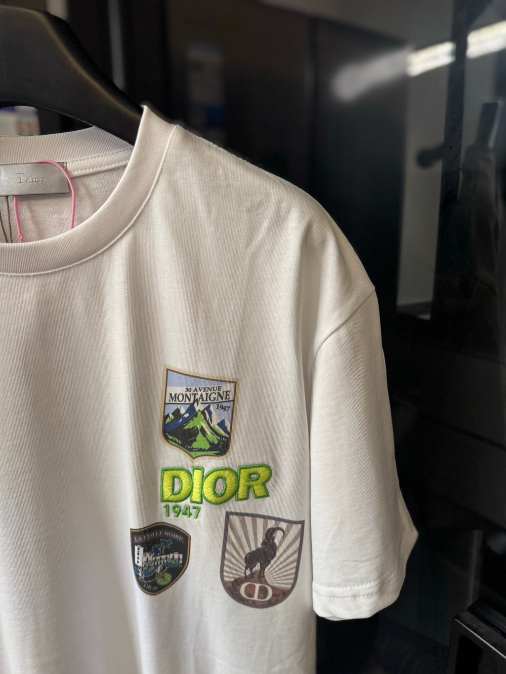 White Dior short-sleeve T-shirt, chest graphic and Dior logo on side
