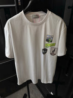 White Dior short-sleeve T-shirt with chest logo badges, front view