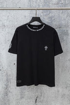 Black graphic T-shirt with chest pocket and small sleeve graphic
