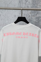 White short-sleeve T-shirt with large back graphic lettering