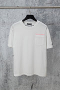 White short-sleeve T-shirt with small chest logo and pocket