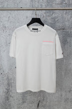 White short-sleeve T-shirt with small chest logo and pocket