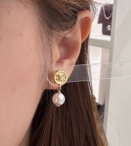 Gold-tone Chanel CC pearl drop earrings