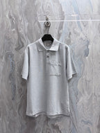 Dior short-sleeve polo shirt with button placket and folded collar, light gray