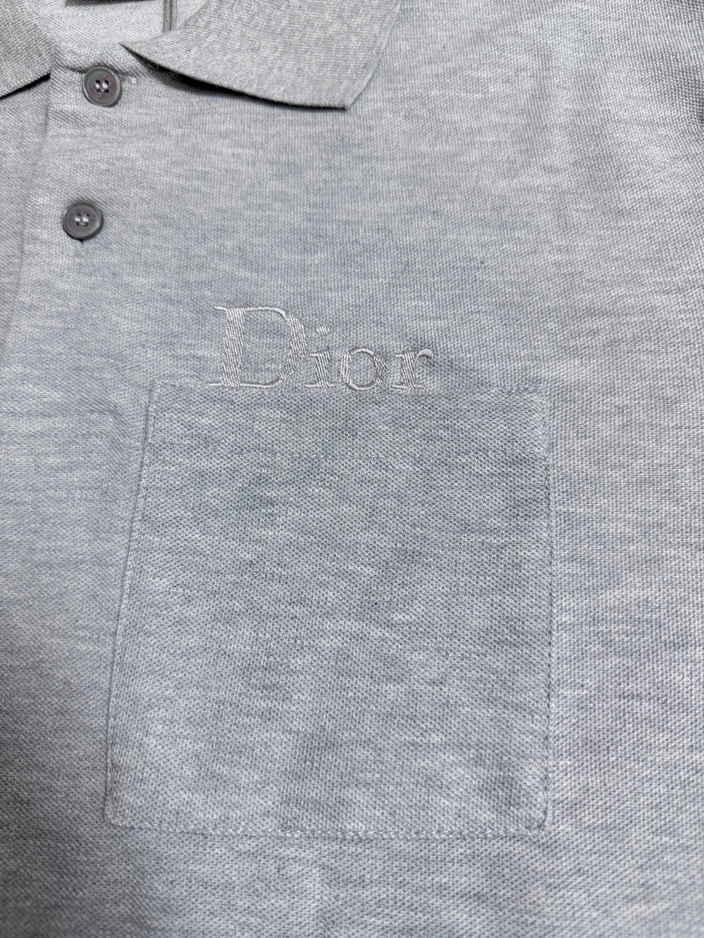 Dior polo shirt chest pocket detail with embroidered logo, light gray knit