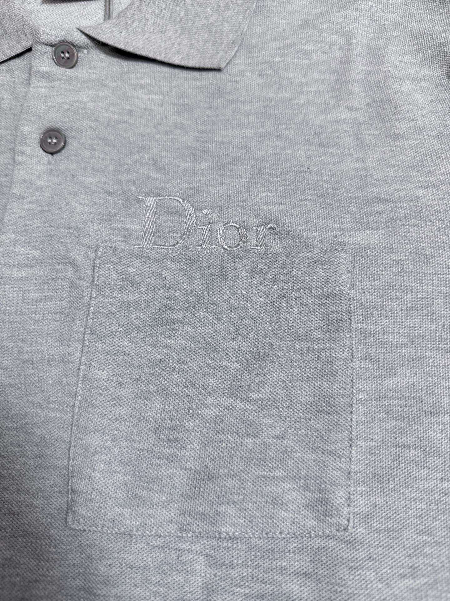 Dior polo shirt chest pocket detail with embroidered logo, light gray knit