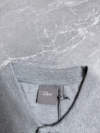 Dior polo shirt collar label close-up on light gray knit