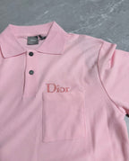 Pink Dior polo shirt front with embroidered Dior logo pocket