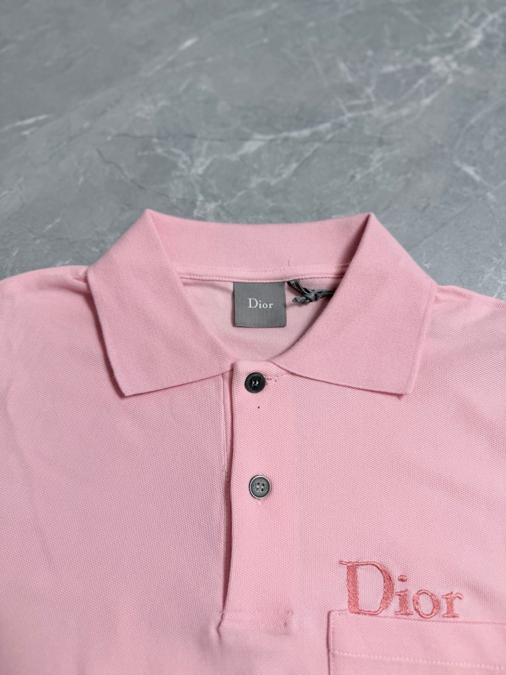 Pink Dior polo collar with 2-button placket and embroidered logo