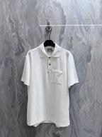 Dior white short-sleeve polo shirt with button placket and chest pocket