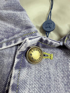 Louis Vuitton logo button and blue drawcord at inner collar