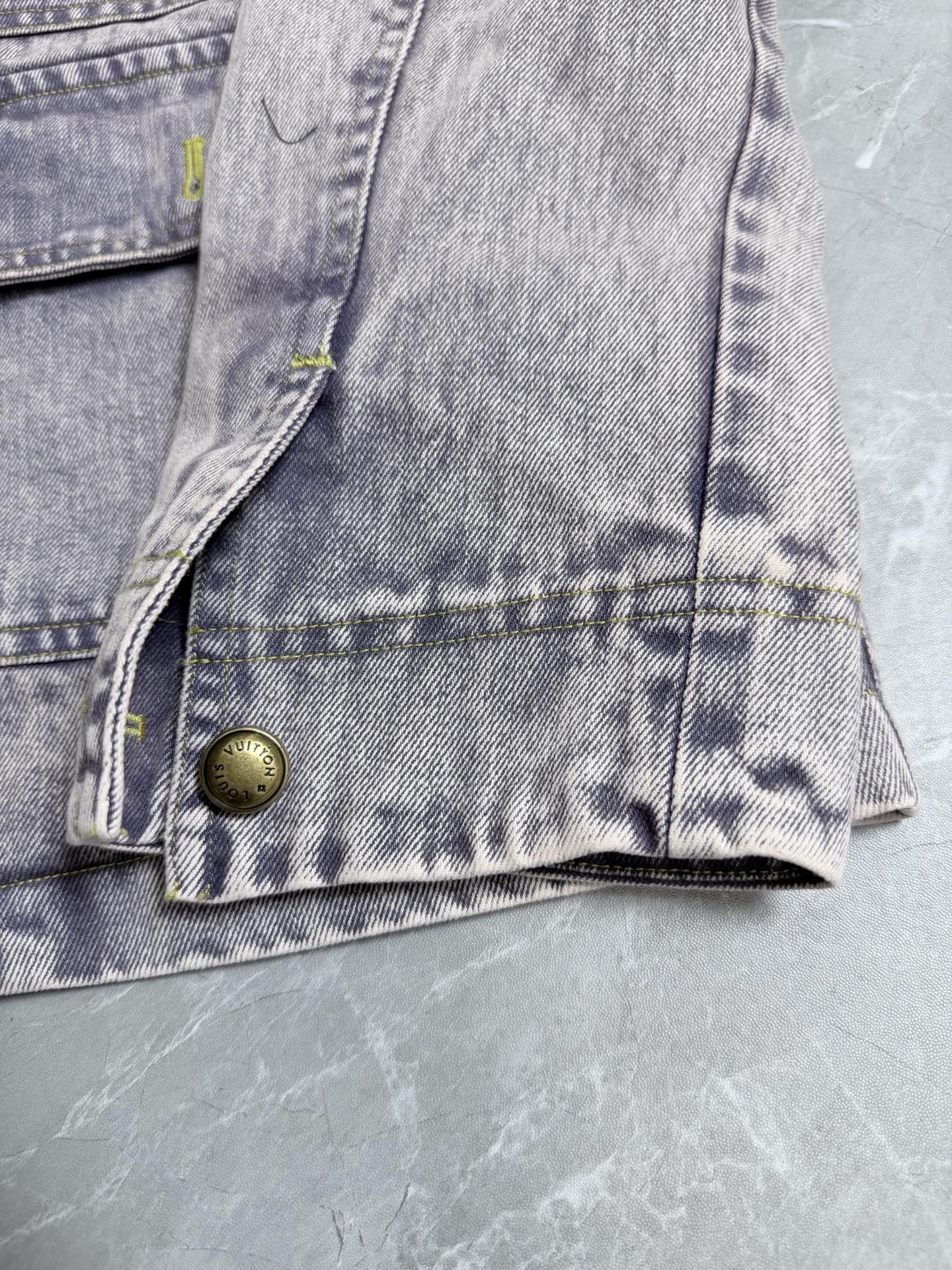 Louis Vuitton denim jacket side flap pocket with brass button